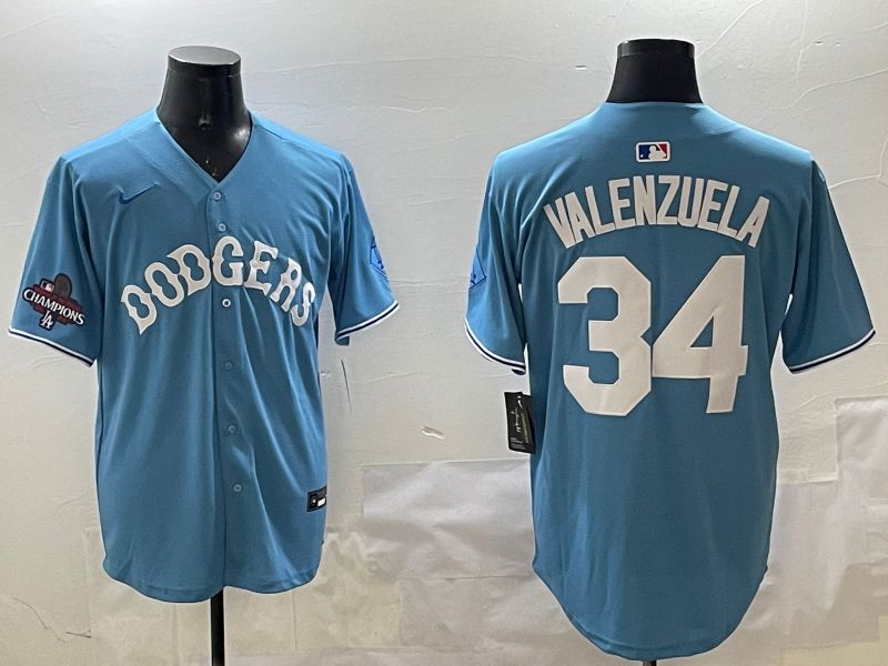 Men Los Angeles Dodgers #34 Valenzuela Light Blue Joint Name 2025 Nike MLB Jersey style 3162->los angeles dodgers->MLB Jersey